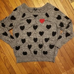 Torrid Gray Sweater with Black and Red Heart Accents